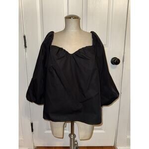 Mare Mare X Anthropologie Black Puff Sleeve Balloon Sweetheart Blouse Size L